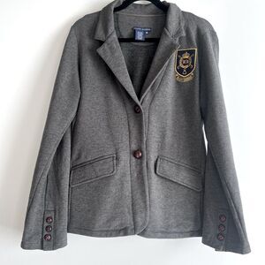 Ralph Lauren Blue Label Embroidered Insignia Grey Sweatshirt Blazer Size Medium
